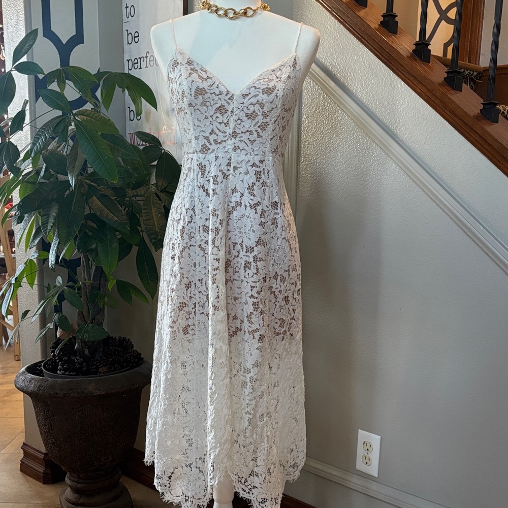 Lulu's White Lace Midi Dress